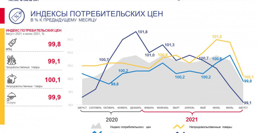 Индекс потребительских цен в Республике Татарстан в августе 2021г.